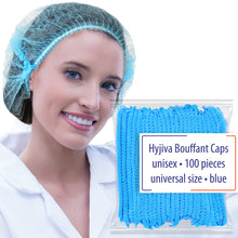 Load image into Gallery viewer, Hyjiva Disposable Bouffant Cap - 10 gsm, Non-woven Fabric, 100 pcs - Stretchable Head Cover for Hospital/Factory/Kitchen (Blue)