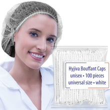 Load image into Gallery viewer, Hyjiva Disposable Bouffant Cap - 10 gsm, Non-woven Fabric, 100 pcs - Stretchable Head Cover for Hospital/Factory/Kitchen (White)