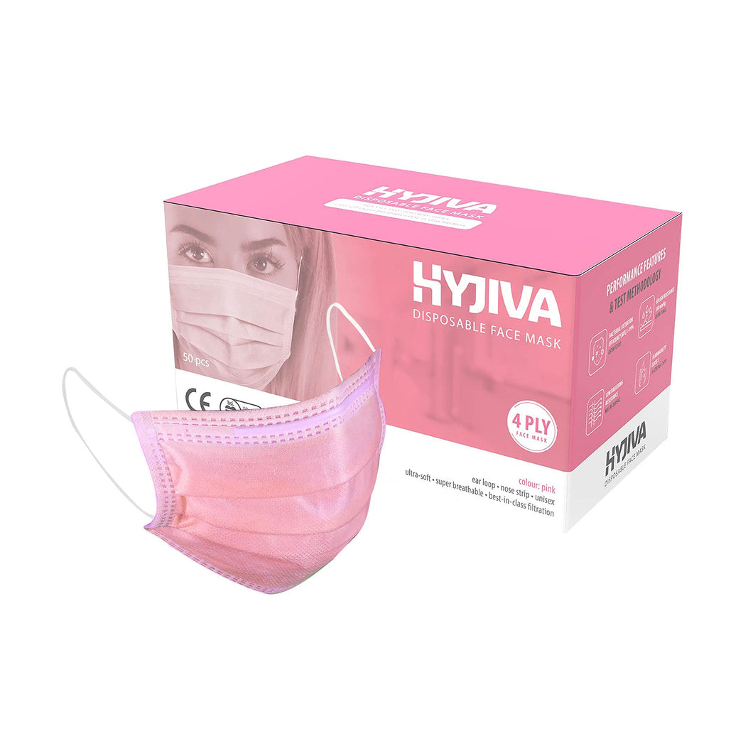 Disposable 4-ply Face Mask - Pink