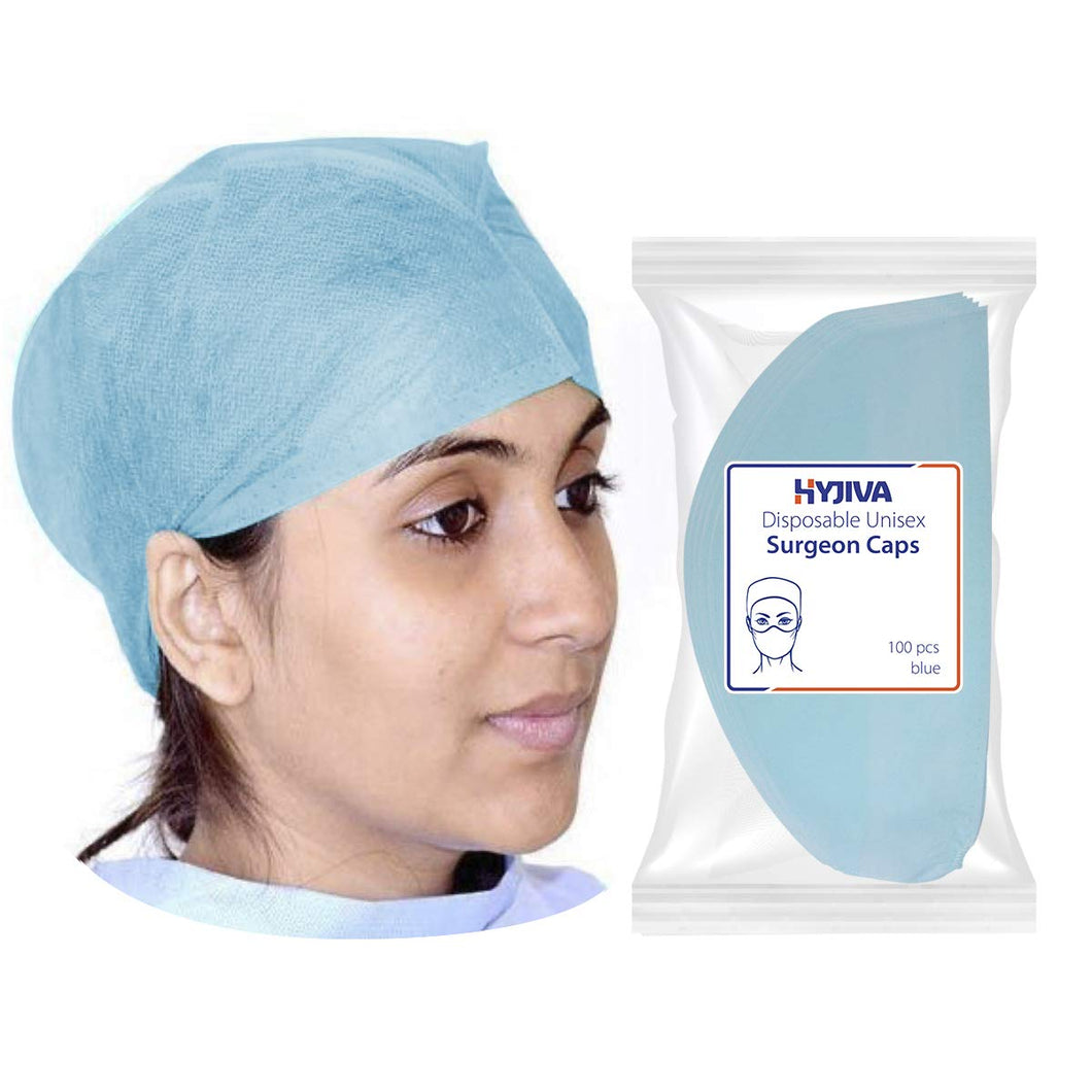 Hyjiva Disposable Surgeon Cap - 25 gsm, Non-woven Fabric, Elastic, 100 pcs - Head Cover for Hospital/Industry (Blue)…