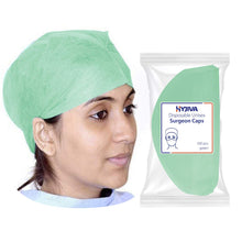 Load image into Gallery viewer, Hyjiva Disposable Surgeon Cap - 25 gsm, Non-woven Fabric, Elastic, 100 pcs - Head Cover for Hospital/Industry (Green)…
