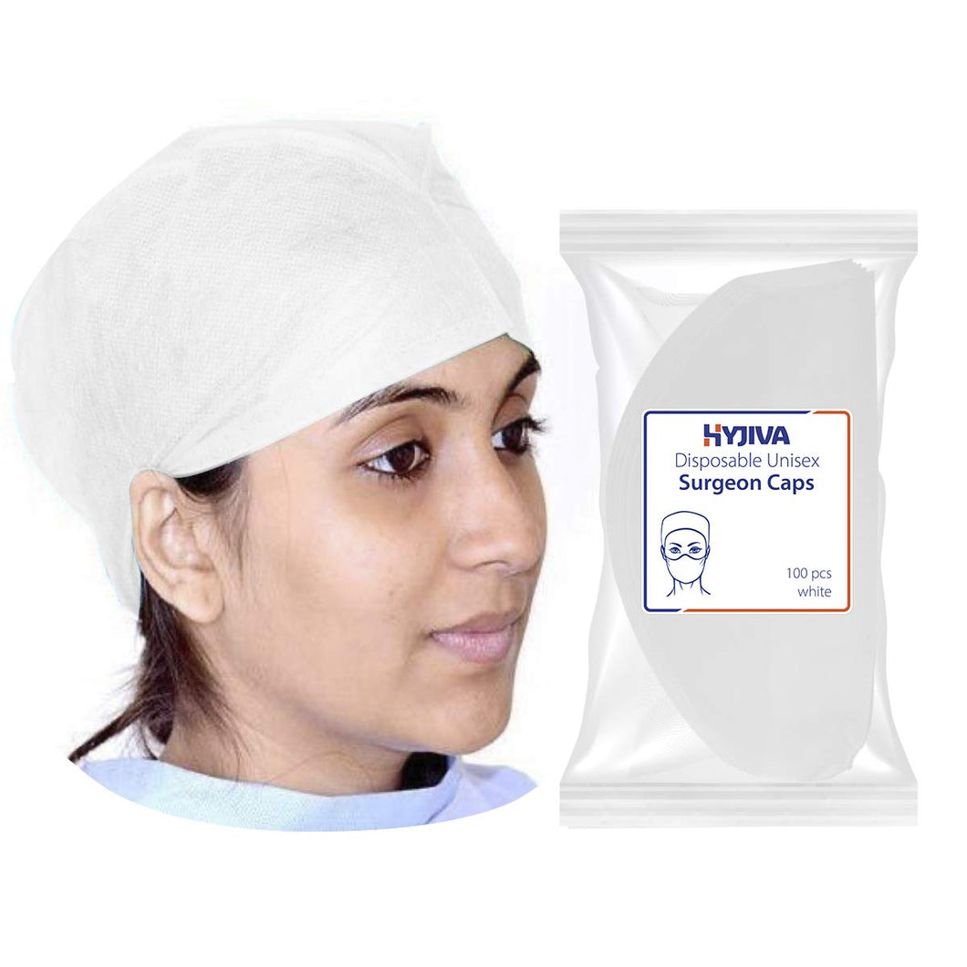 Hyjiva Disposable Surgeon Cap - 25 gsm, Non-woven Fabric, Elastic, 100 pcs - Head Cover for Hospital/Industry (White)…