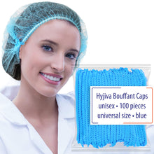 Load image into Gallery viewer, Hyjiva Disposable Bouffant Cap - 10 gsm, Non-woven Fabric, 100 pcs - Stretchable Head Cover for Hospital/Factory/Kitchen (Blue)
