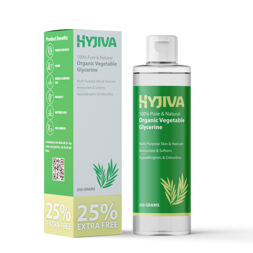 Hyjiva Organic Vegetable Glycerine - 100% Pure & Natural, Odourless, Ideal for Face Hair & Skin Care, 250g